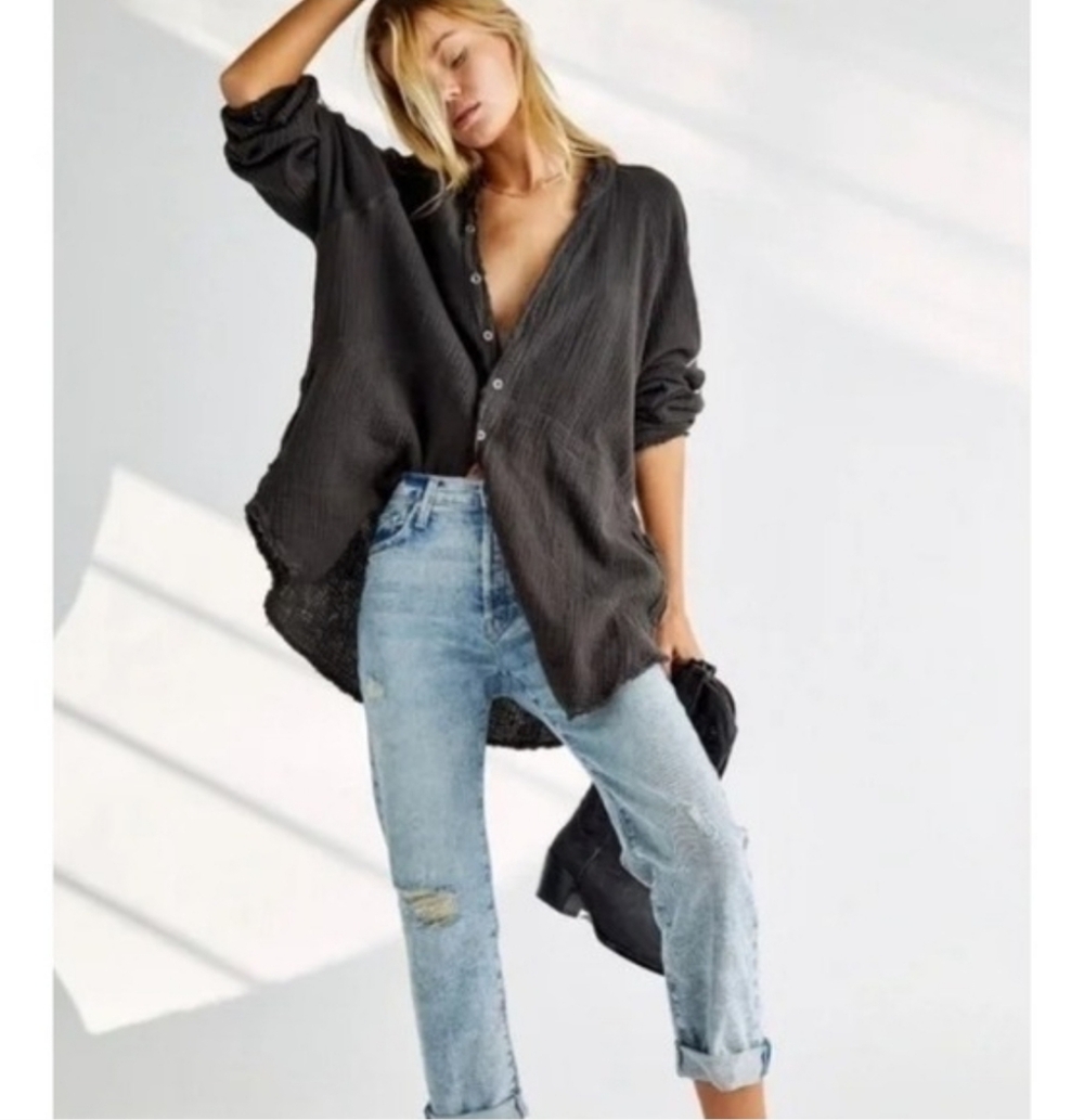 Free People gauzy long sleeve button down shirt